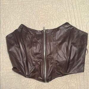 Fashion Nova Brown Faux Leather Corset Top